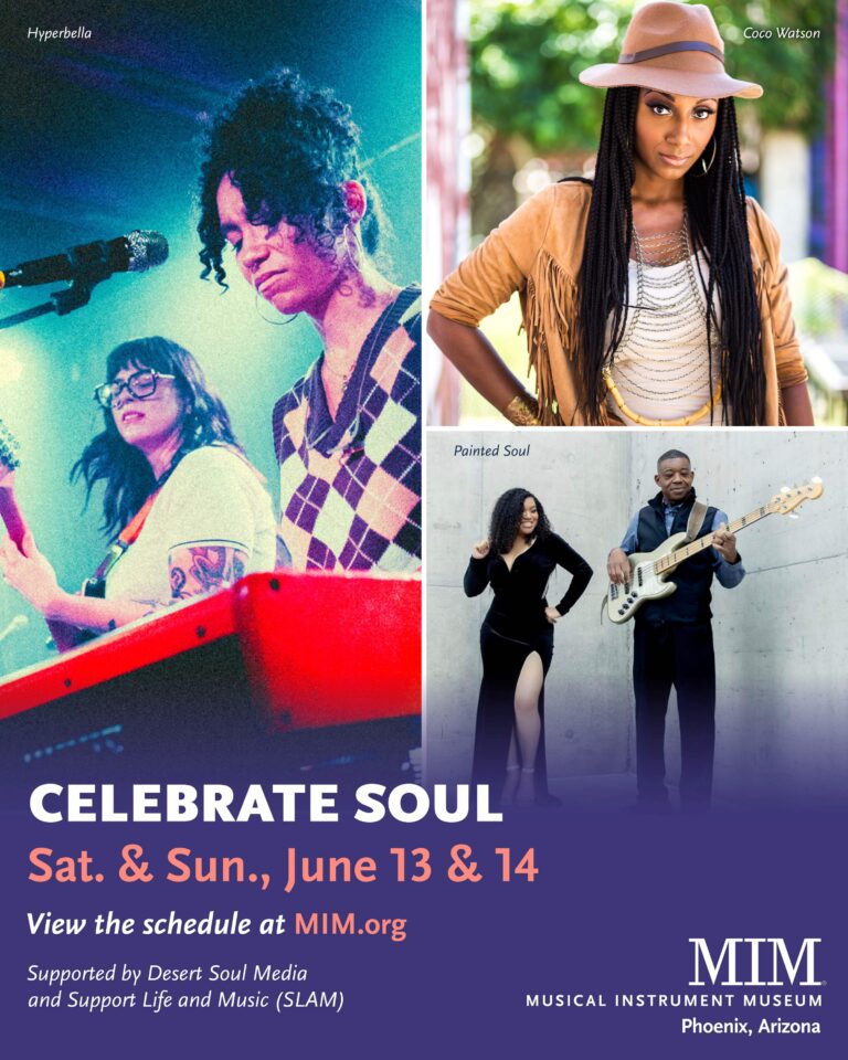 Collage-style event poster for Celebrate Soul with multiple musicians; dates June 13–14 and the museum logo shown.